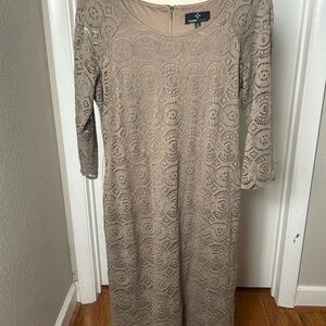 Ronni Nicole Taupe Lace Long Sleeve Dress